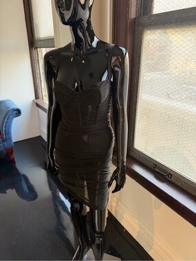 Oh Polly Black Midi Bodycon Dress with Sweetheart Bust